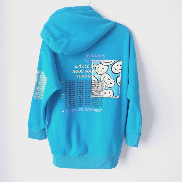 Positive Attitude Happy Smiley Print Hoodie (Blue) - Picture 2 of 8